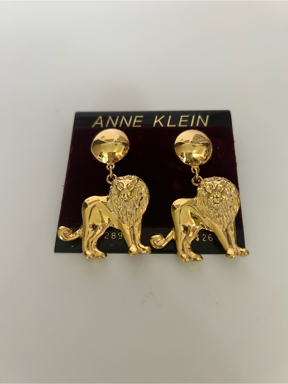 Vintage 1980’s Anne Klein Gold Lion Drop Earrings with 18k Gold Posts